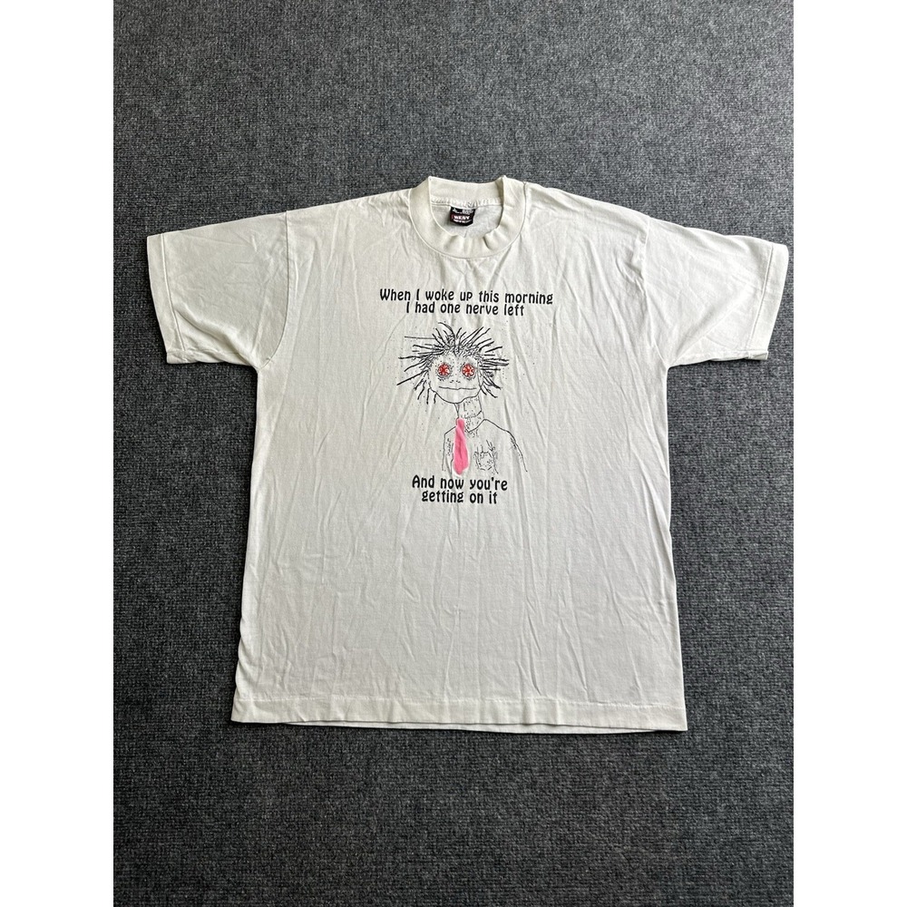 Vintage 90s One Nerve Left Joke Graphic T Shirt Made in USA, Size L
